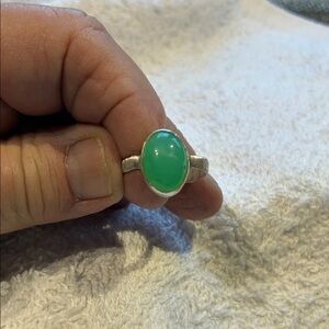 Beautiful Green Chalcedony Stone set in Sterling Ring